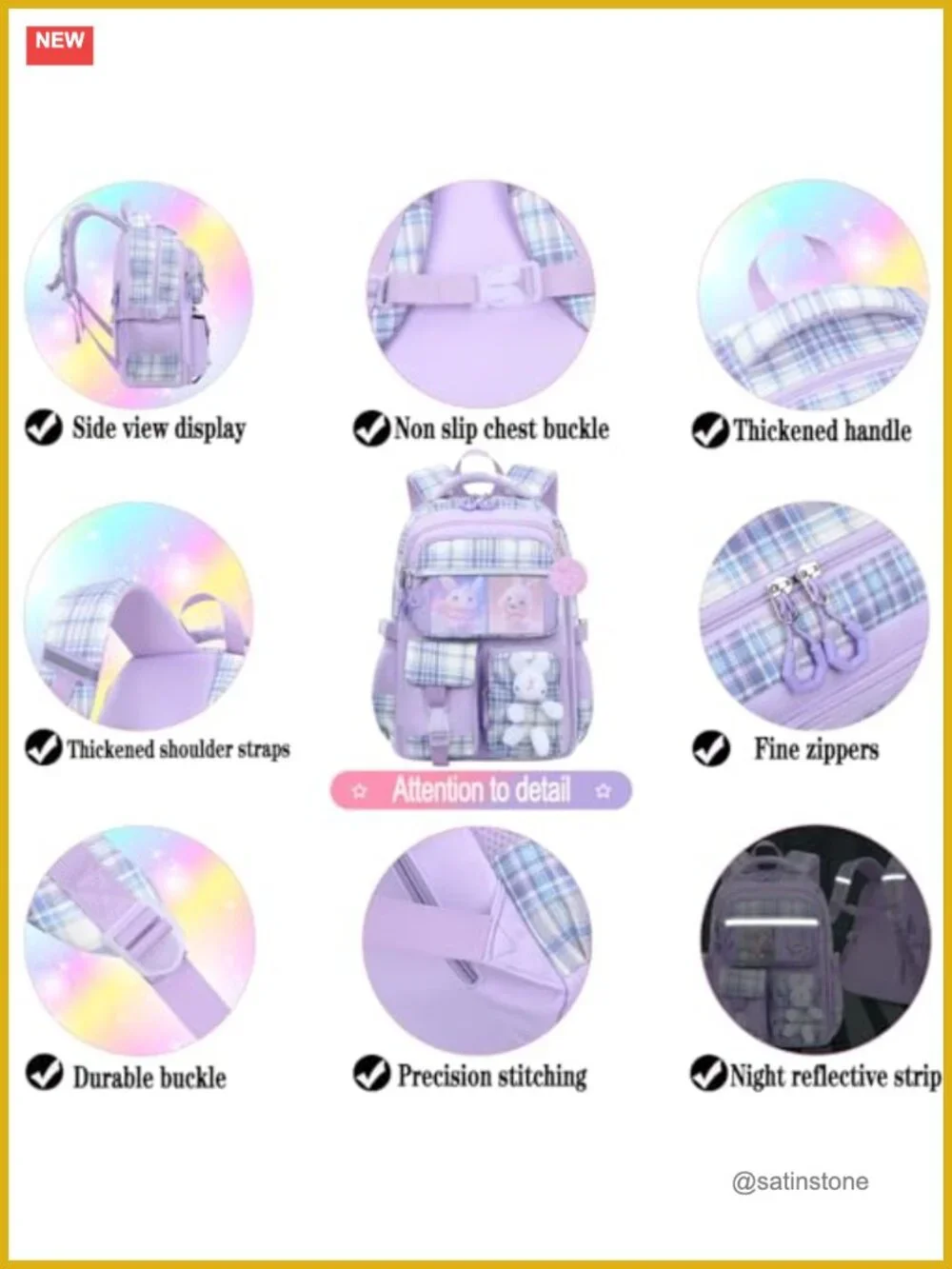 Girls Rabbit Backpack with Pencil Case Set Nylon Kids Elementary School Bag